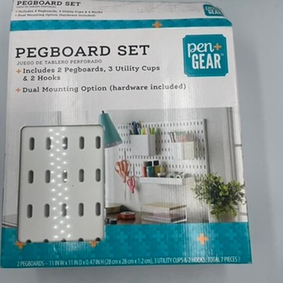 Pen + Gear Pegboard Set New 7 pc Organization Set Cups Hooks Office Open Box - Picture 1 of 4
